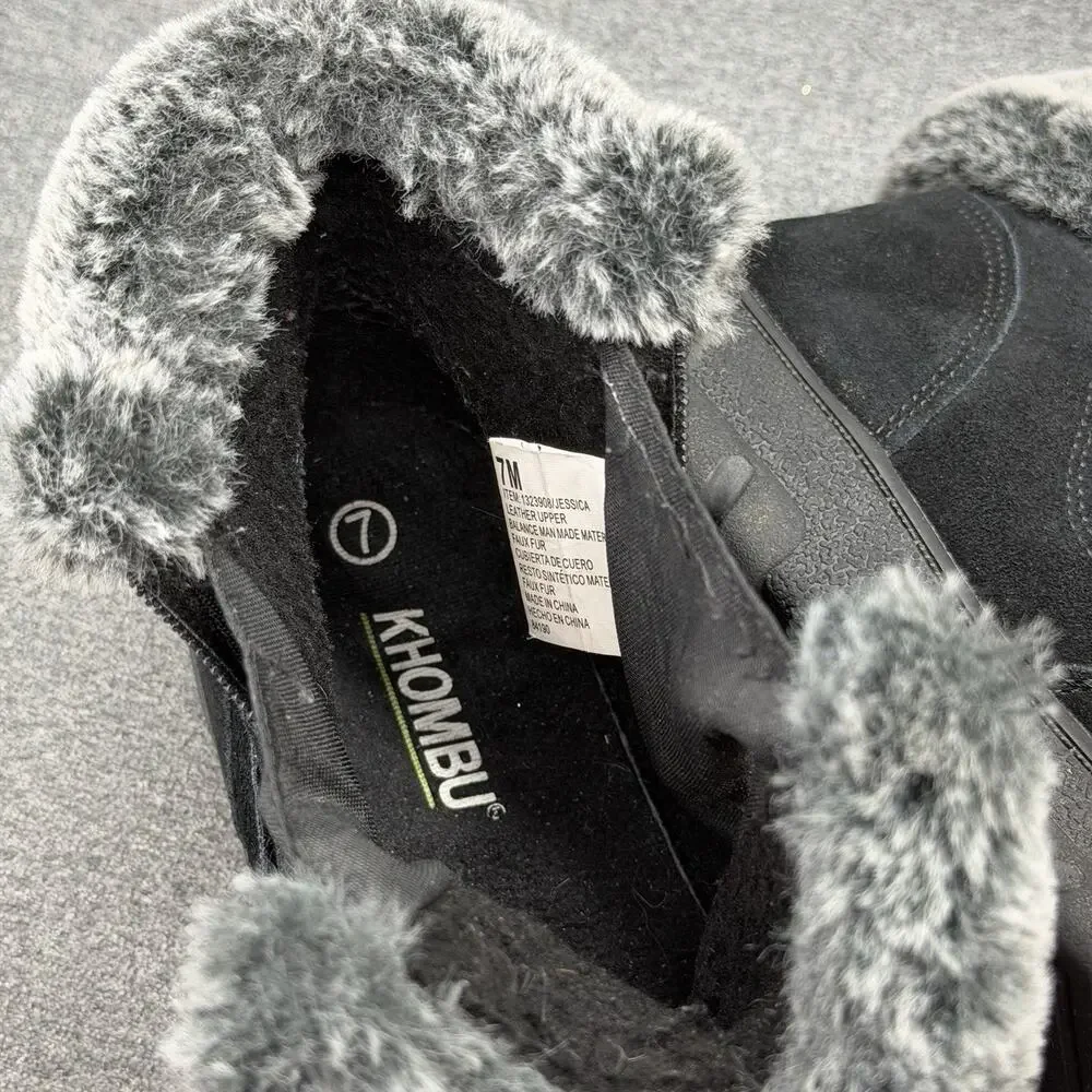 Khombu Jessica Women's Boots Size 7M Black Suede Faux Fur Trim Ankle Winter Zip